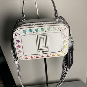 Karl Lagerfeld White Crossbody Bag with Silver Hardware